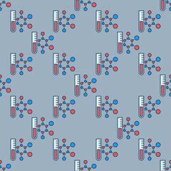 Test-Tube with Chemical Formula vector Science colored Seamless Pattern