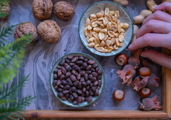 Various nuts on the desk