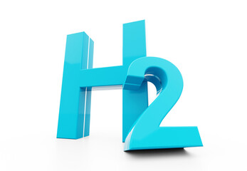 H2 - Blue Hydrogen molecule symbol on white background, clean energy concept - 552583621