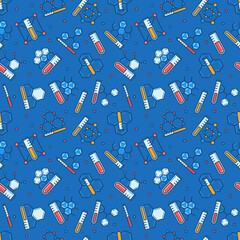 Test Tube and Chemical Formula vector modern Chemistry Seamless Pattern