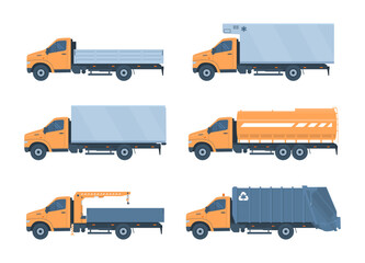 Set of different trucks. Vector illustration.