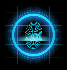 Fingerprint identification. Futuristic technology. Scan fingerprint, security or identification system concept, illustration. Biometric data design. Security system of thumb lines