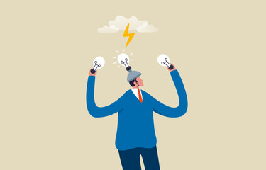 Creativity and new inspiration. business opportunity. Find great ideas with light bulb helmets. Businessman Waiting for Ideas. Illustration