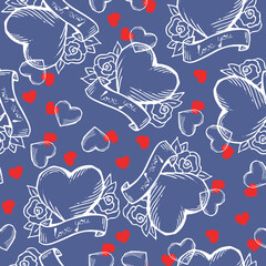 Love heart seamless pattern. Decorative symbol for valentine's day, wedding and engagement. Design for wrapping paper, digital and wallpaper, fabric print, textile, poster, banner, greeting card.
