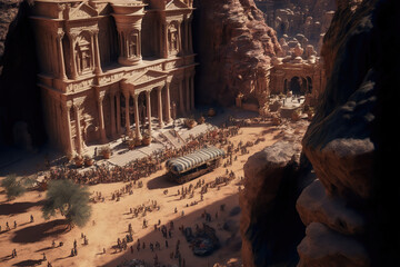 Generative AI : an ancient gypsy carnival at the Treasury in Petra, Jordan