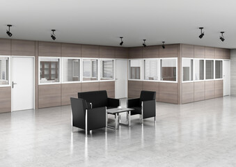 Naklejka na ściany i meble 3d rendering empty office workstation partition interior 