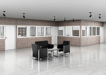 3d rendering empty office workstation partition interior 