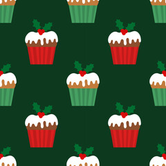 Christmas cupcakes cakes seamless food pattern.
