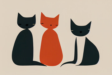 Bold design of three cats in vibrant silhouette. Perfect for injecting eye-catching appeal into graphic projects.