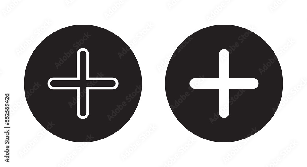 Poster add button icon vector. plus sign symbol isolated on circle background