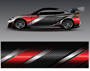 Fototapeta premium Car wrap design vector. Graphic abstract stripe racing background kit designs for wrap vehicle race car rally adventure and livery