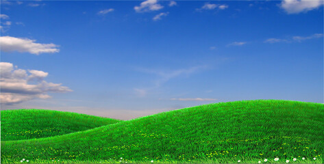 Obraz premium Landscape with green field and green hills