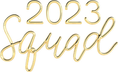 2023 Squad Golden 3D Metallic Thin Chrome Cursive Text Typography	