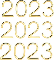 2023 Golden 3D Metallic Thin Chrome Cursive Text Typography	