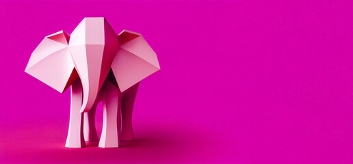 Sophisticated 3D pink elephant on a horizontal pastel-pink banner - perfect for adding flair to any graphic design, branding or advertising.