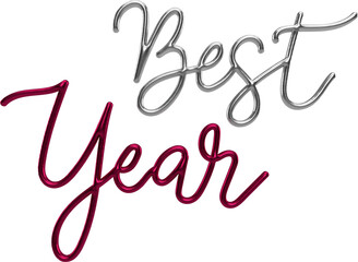 Best Year Silver And Viva Magenta 3D Metallic Thin Chrome Cursive Text Typography	