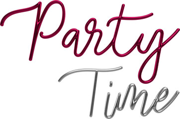 Party Time Silver And Viva Magenta 3D Metallic Thin Chrome Cursive Text Typography	