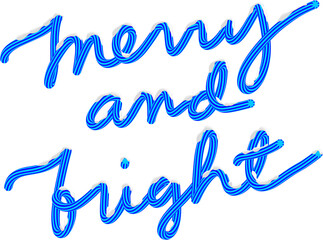 3D Blue Merry And Bright Text with Snow Christmas Season Typography