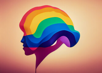 Individual silhouette covered with the LGBT flag to promote and defend universal love. Minimalist illustration evoking emotions, ideal for graphic projects.