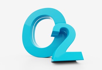 O2 - Blue glass Oxygen molecule symbol on white background	