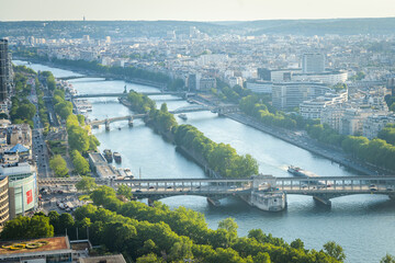 River Seine, Ile aux Cygnes island and Bir-Hakeim bridge in Paris, France