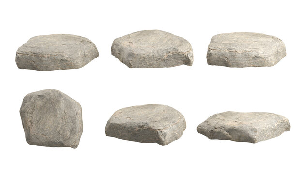 Realistic rock boulder shape cut out transparent backgrounds 3d rendering