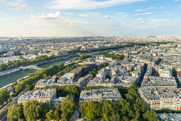 Aerial view of Paris, France and the Seine river