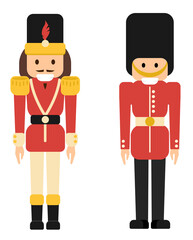 Nutcrackers soldiers in flat style, classic and British King's Guard PNG transparent group of Christmas toys from The Steadfast Tin Soldier tale