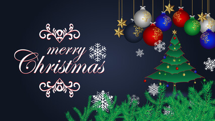 Naklejka na ściany i meble Christmas card with Christmas balls and tree