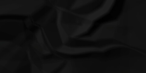 Dark Black facbric paper backdrop crumpled texture. dark black textured crumpled black paper background. panorama black paper texture background, crumpled pattern.