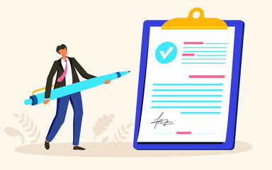 Document signature man hold pen concept illustration 10 eps