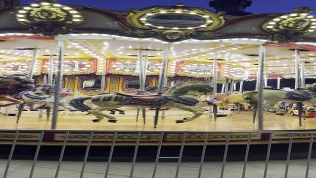 Christmas carrousel downtown in winter