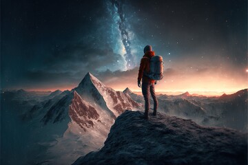 Digital illustration about climber on the mountain.