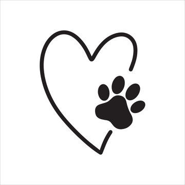 Silhouette of a pet's paw in a heart. A trace of a pet. The concept of love