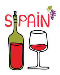 wine label, handwritten spanish style wine gift card with grapes
