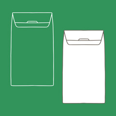 Paper bag for coffee or tea mockup. Packaging template mock up. Delivery service concept. Copy space. Outline, vector, realistic, outline illustration.