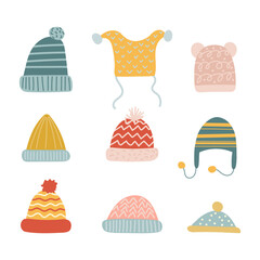 vector set of winter knitted hats
