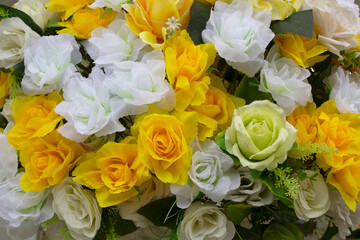 Artificial flowers made from beautiful colored fabrics.