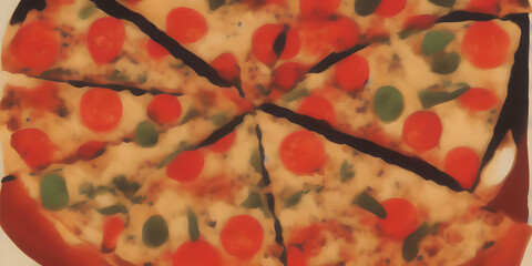 Fototapeta na wymiar Illustration of pizza, concept art, stylized 
