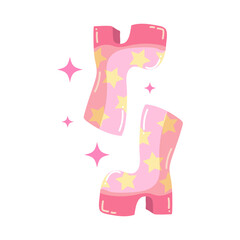 Cute pink boots with stars. Vector illustration of y2k, 2000s, 1990s, 1980s graphic design. Comic element for sticker, poster, graphic tee print, bullet journal cover, card. Bright colors