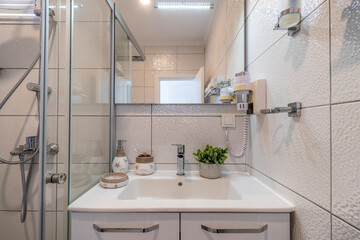 shower glass walking bright new bathroom interior