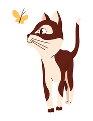 Doodle cat. Cute and funny pet vector illustration. Cartoon kitten character design. Adorable animal walking