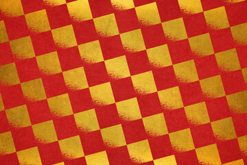 赤色と金箔の市松模様の和風背景