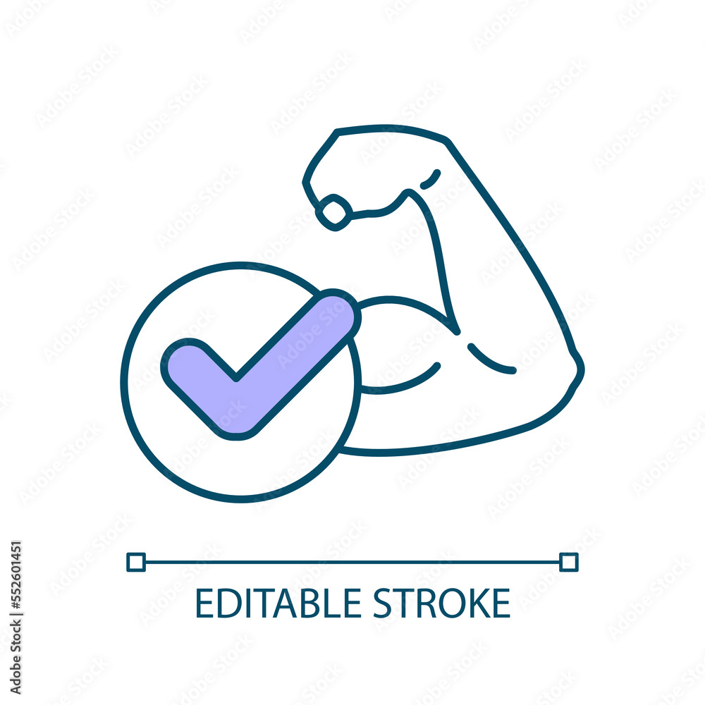 Poster biceps strength rgb color icon. build arm muscles. safe workout exercises. improve body composition.