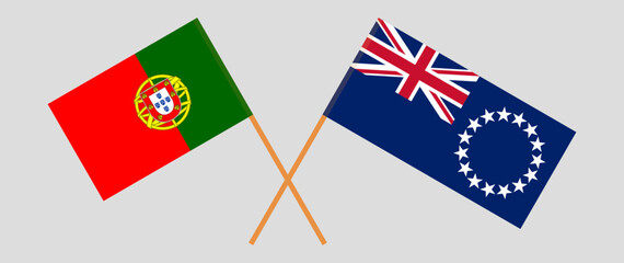 Crossed flags of Portugal and Cook Islands. Official colors. Correct proportion