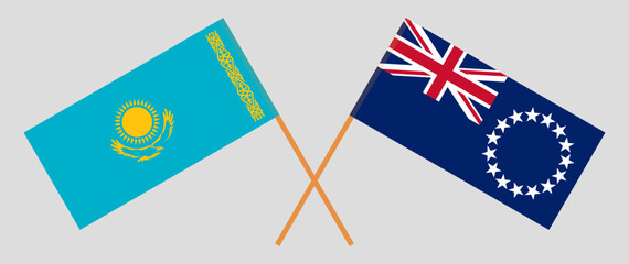 Crossed flags of Kazakhstan and Cook Islands. Official colors. Correct proportion