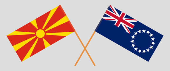 Crossed flags of North Macedonia and Cook Islands. Official colors. Correct proportion