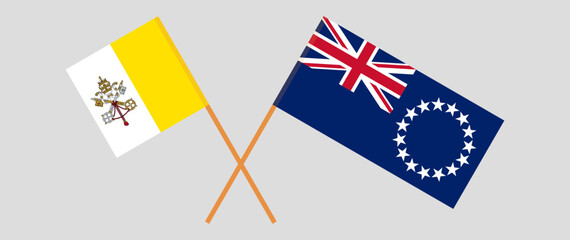 Crossed flags of Vatican and Cook Islands. Official colors. Correct proportion
