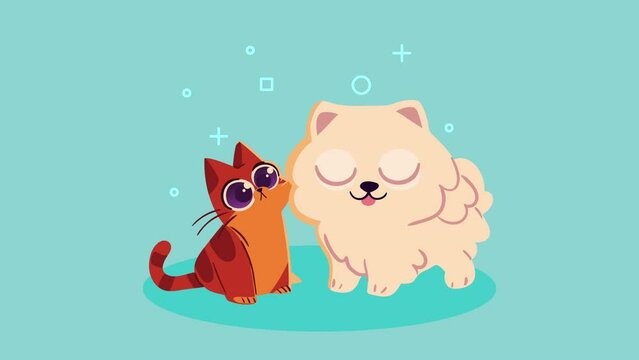 cute cat and dog mascots animation