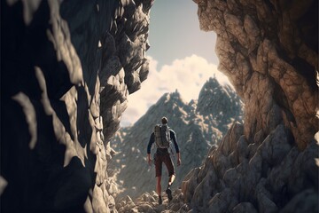 Digital illustration about climber on the mountain.